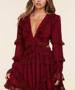 Long Sleeve Burgundy Mini Dress