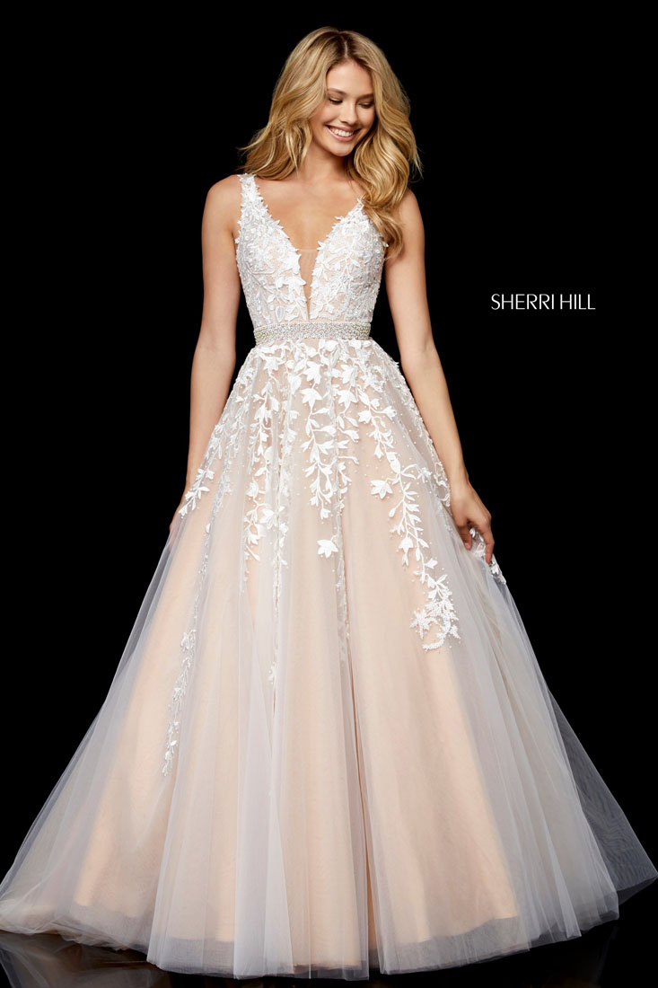 Sherri Hill - 54420 Crystal Beaded Crepe Dress With Cape
